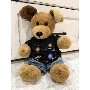 Vintage Build A Bear Brown Sugar Puppy Dog Outer Space Planet Shirt Denim Shorts